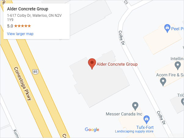 Google map of Alder Concrete location in Waterloo